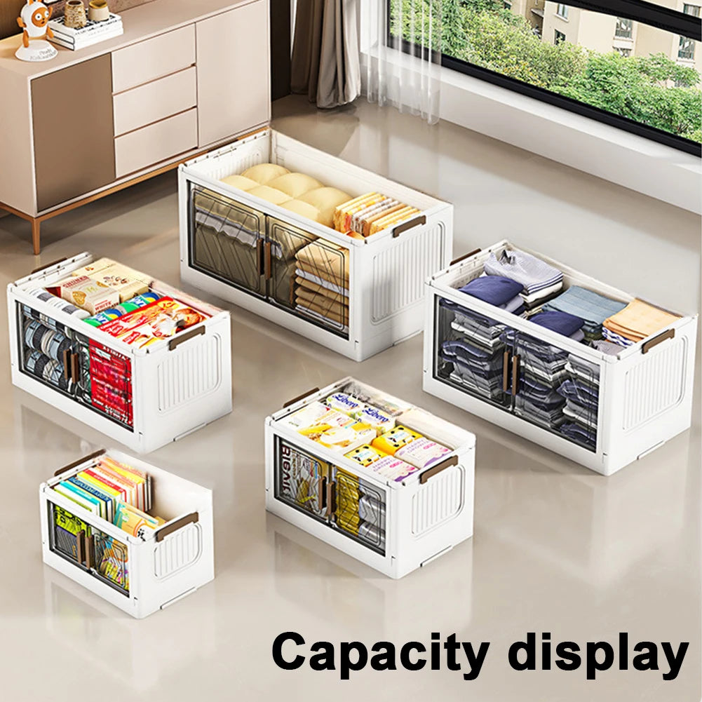 4 Tier Stackable Storage Bins with Lids with Doors & Wheels Foldable Organization Storage Drawer for Living Room Bedroom Office